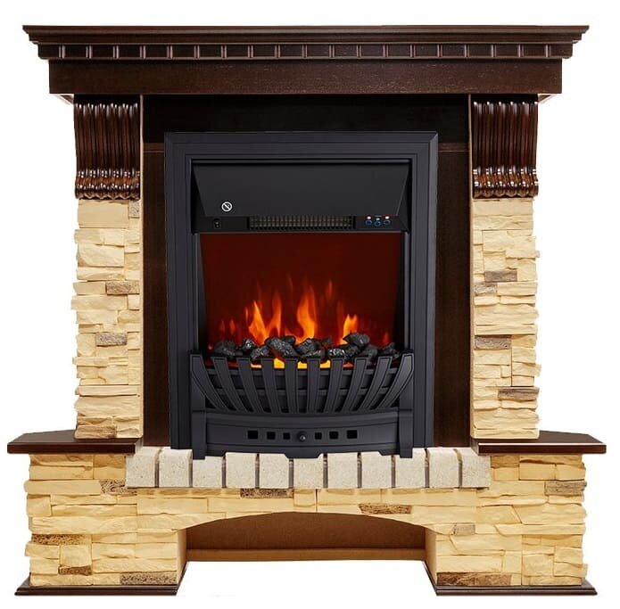 фото Камин Royal Flame Pierre Luxe угловой Темный дуб / Сланец с Aspen Black