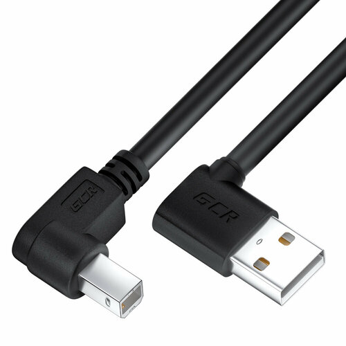 GCR Кабель 1.0m USB 2.0, AM угловой левый/BM угловой левый, черный, 28/28 AWG, экран, армированный, морозостойкий, GCR-52515 Greenconnect USB 2.0 AM - USB 2.0 BM 1м (GCR-52515)