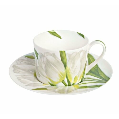 Чашка с блюдцем чайная Flower, 230 мл. цвет: белый, FREEDOM Taitu