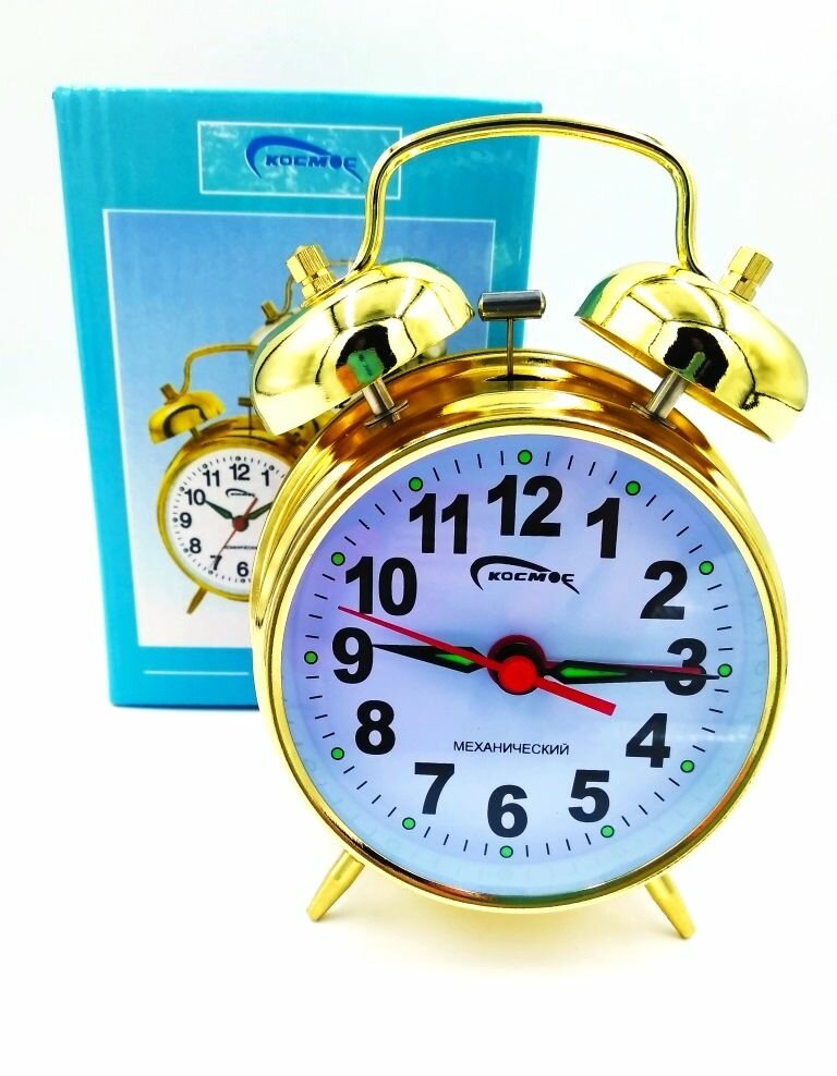 фото Будильник настольный механический 823 Космос золото кварцевый, громкий