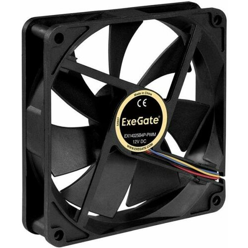 Exegate EX288929RUS Вентилятор ExeGate EX14025B4P-PWM (140x140x25 мм, двойной шарикоподшипник, 4pin, PWM, 28dBA) вентилятор для корпуса exegate ex14025b4p pwm черный