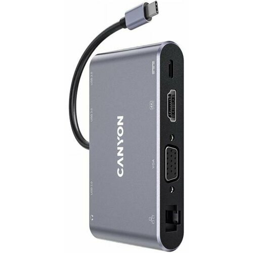 Концентратор USB Type-C Canyon CNS-TDS14 3 х USB 3.0 RJ-45 HDMI USB Type-C VGA mini-Jack3.5 серый