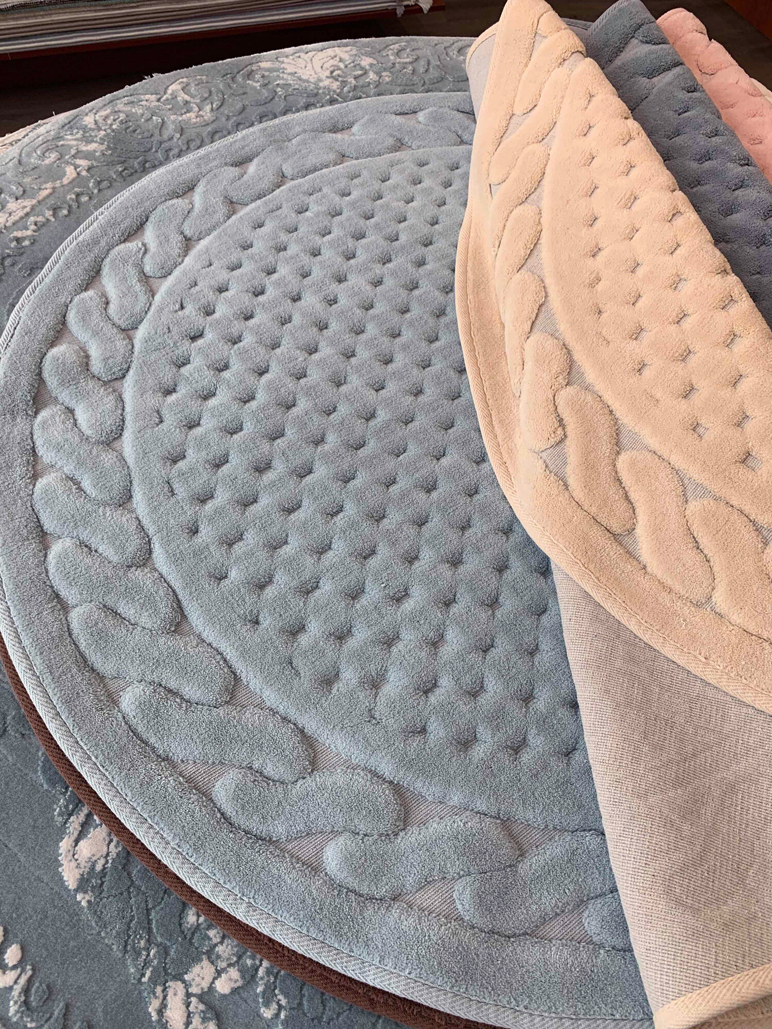 фото Круглый хлопковый коврик (1 шт) Erguvan Gelin Home (розовый), Коврик для ног круглый 100 см