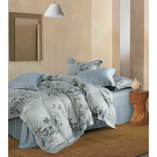 Постельное белье Asabella 100% тенсель люкс 1975-6 евро, светло-cерый/пыльно-розовый