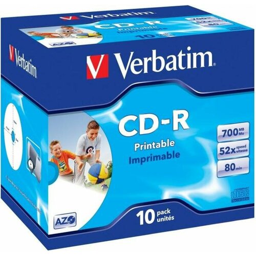 Диски CD-R 700Mb 52x Jewel 10шт Printable Verbatim 43325/4