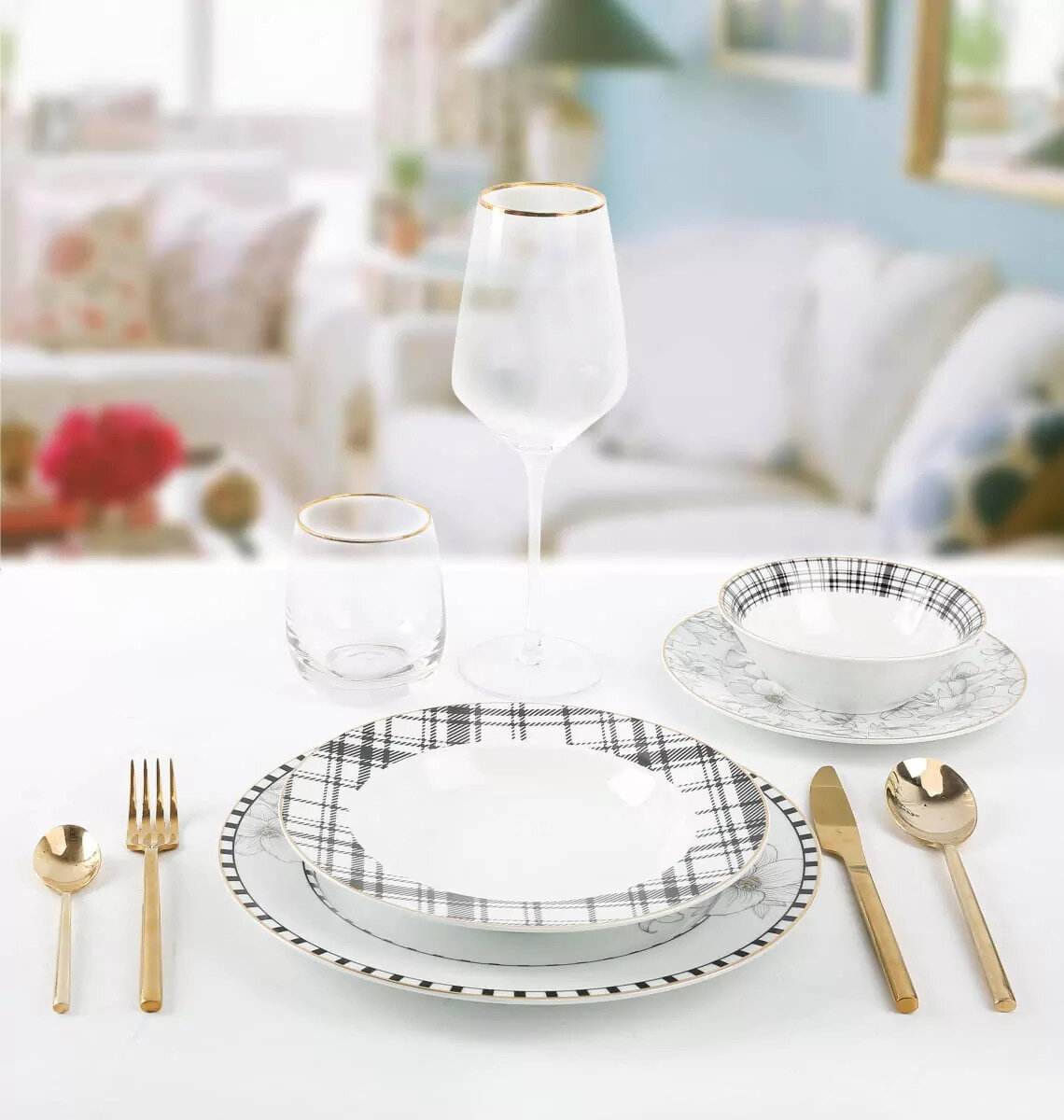 фото Набор Столовой Посуды Arya Elegant из фарфора, 24 пр. Mandala Белый