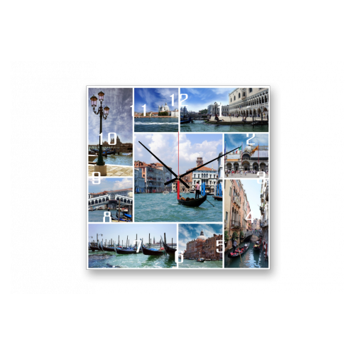 Часы настенные на стекле | Diva Kartina | Город. Венеция коллаж | 60X60 см | Немецкий механизм