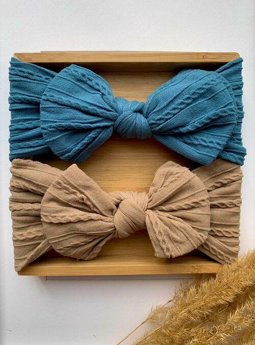 Повязка на голову для новорожденных комплект, для малышей 2 шт серо-голубой и песочный