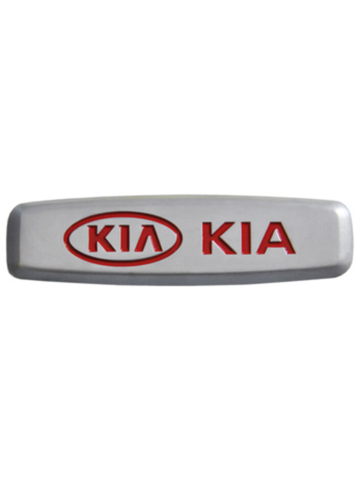Комплект шильдиков металлических с эмблемой авто "KIA" и 4 винтовыми креплениями (Пара)