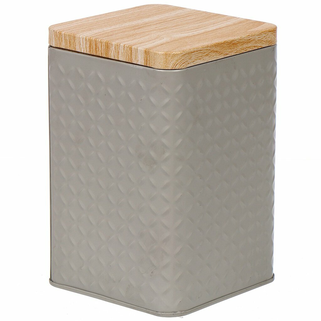 фото Банка для сыпучих продуктов, жесть, 10.5х10.5х16 см, с крышкой, Y4-6419, серая