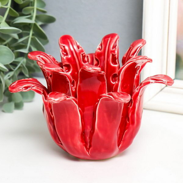 Подсвечник керамика на 1 свечу "Руккола" d-4.2 см красный 14х13х9 см