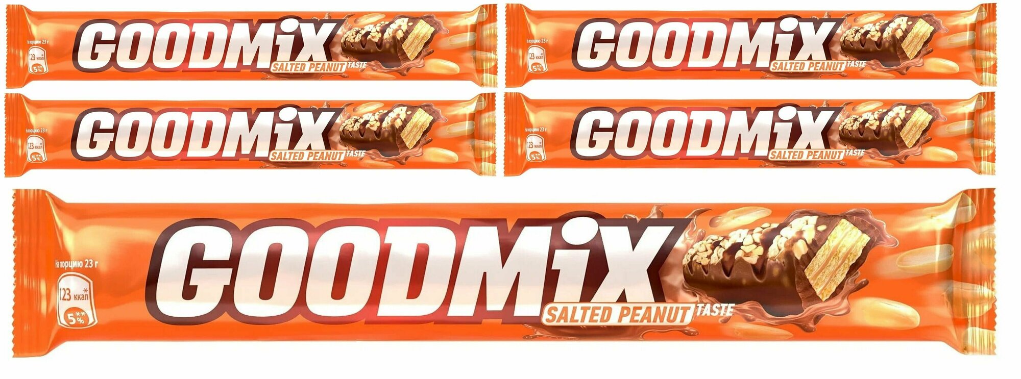 Батончик GoodMix со вкусом соленого арахиса с хрустящей вафлей, 46г 5 шт - фотография № 1