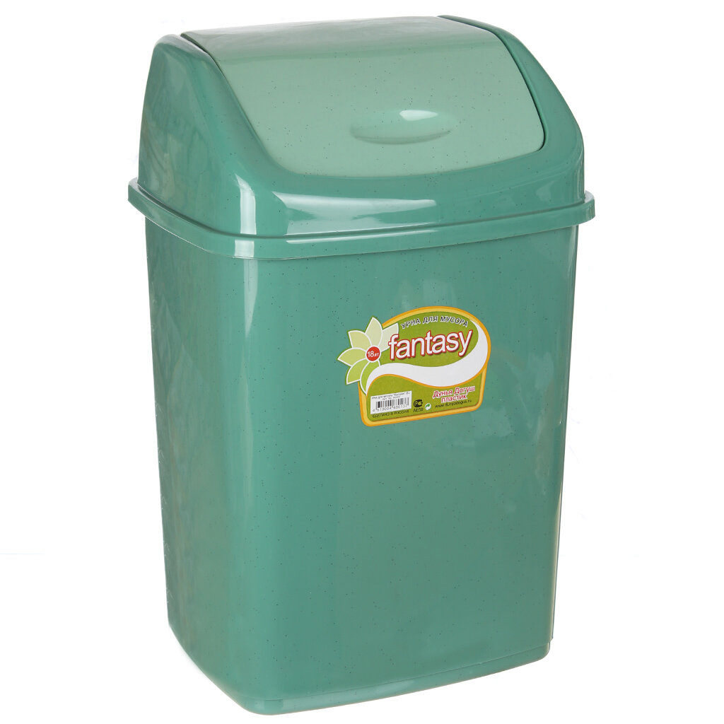 Мусорный контейнер пластик, 5 л, прямоугольный, плавающая крышка, зеленый перламутровый, зеленый, Dunya Plastik, Sympaty, 09401