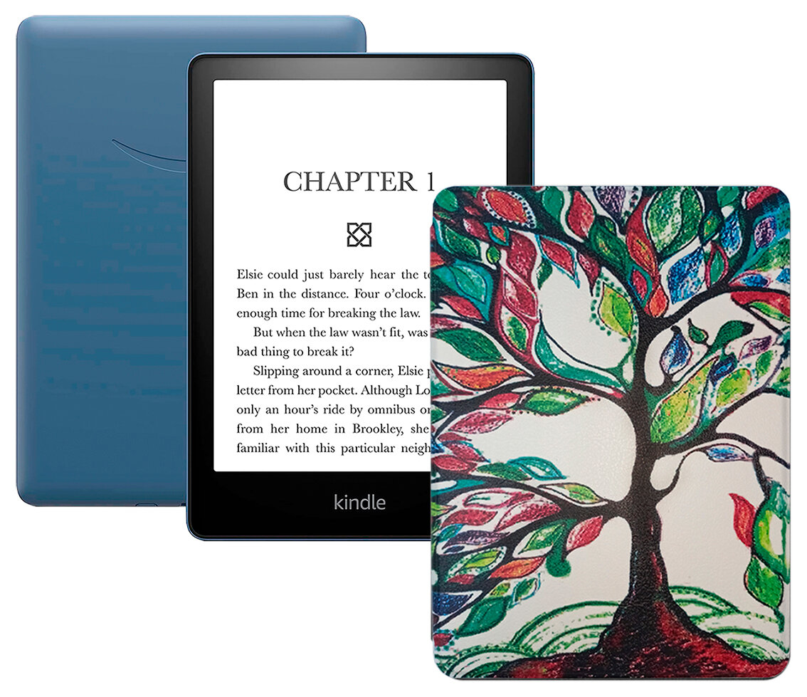 Электронная книга Amazon Kindle PaperWhite 2021 16Gb black Ad-Supported Denim с обложкой ReaderONE PaperWhite 2021 Tree