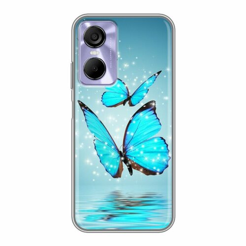 Дизайнерский силиконовый чехол для Текно Поп 6 Про / Tecno Pop 6 Pro Бабочки голубые