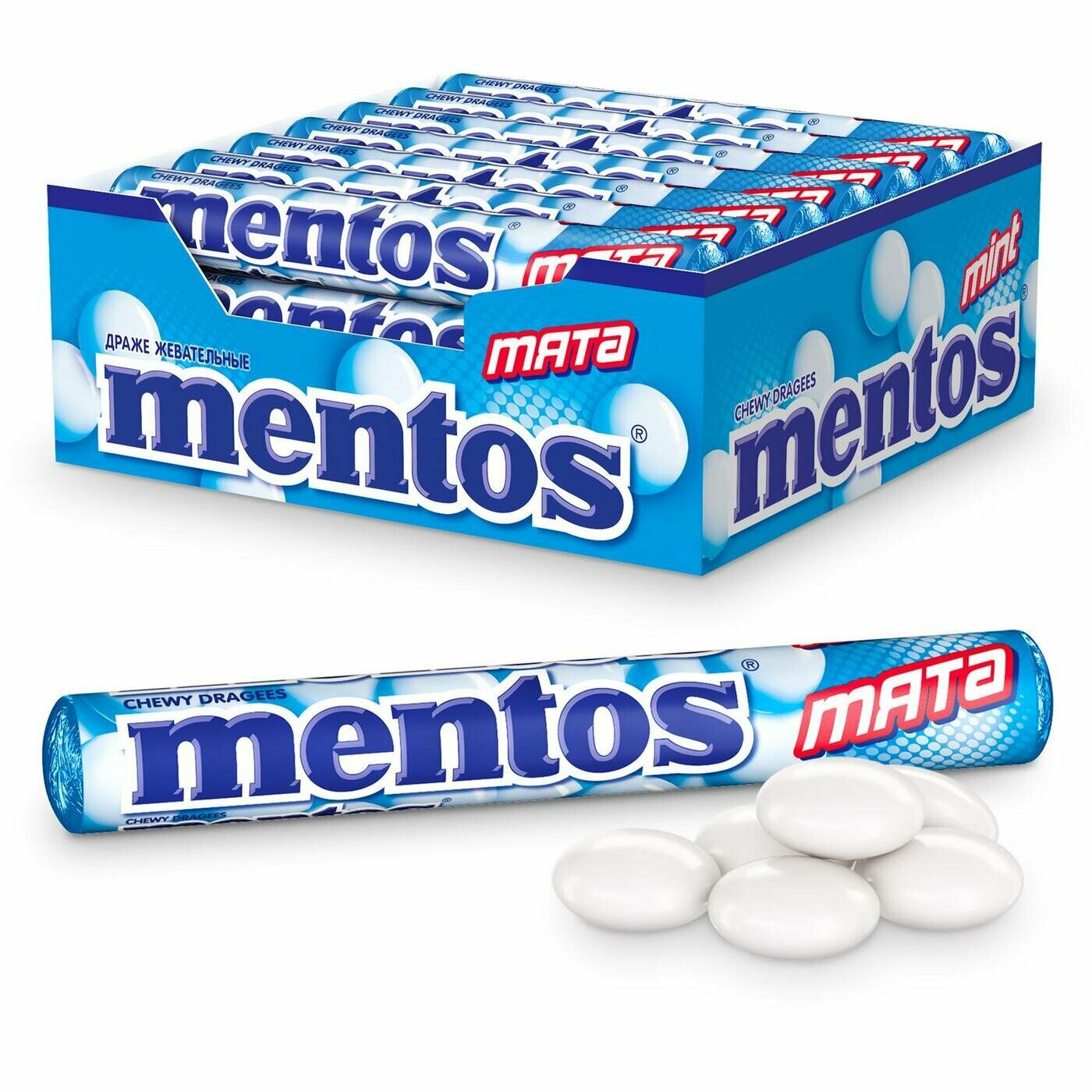 Жевательные драже Mentos Мята, 24 шт по 37.5 г