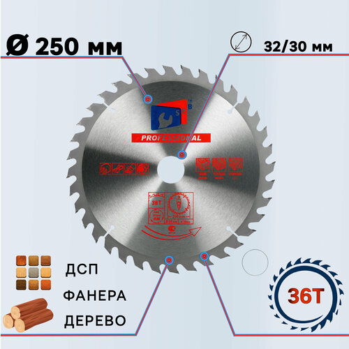 Диск пильный по дереву 250x32/30 мм 36Z TORGWIN TGS S32734