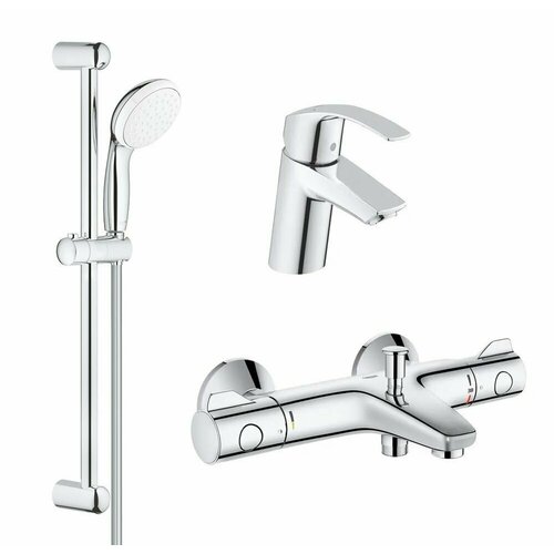 Комплект смесителей для ванны с термостатом Grohe Eurosmart Grohtherm 800 без полочки комплект смесителей для ванны grohe eurosmart cosmopolitan с донным клапаном без полочки