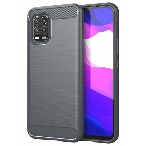 Накладка силиконовая для Xiaomi Mi 10 Lite карбон и сталь серая