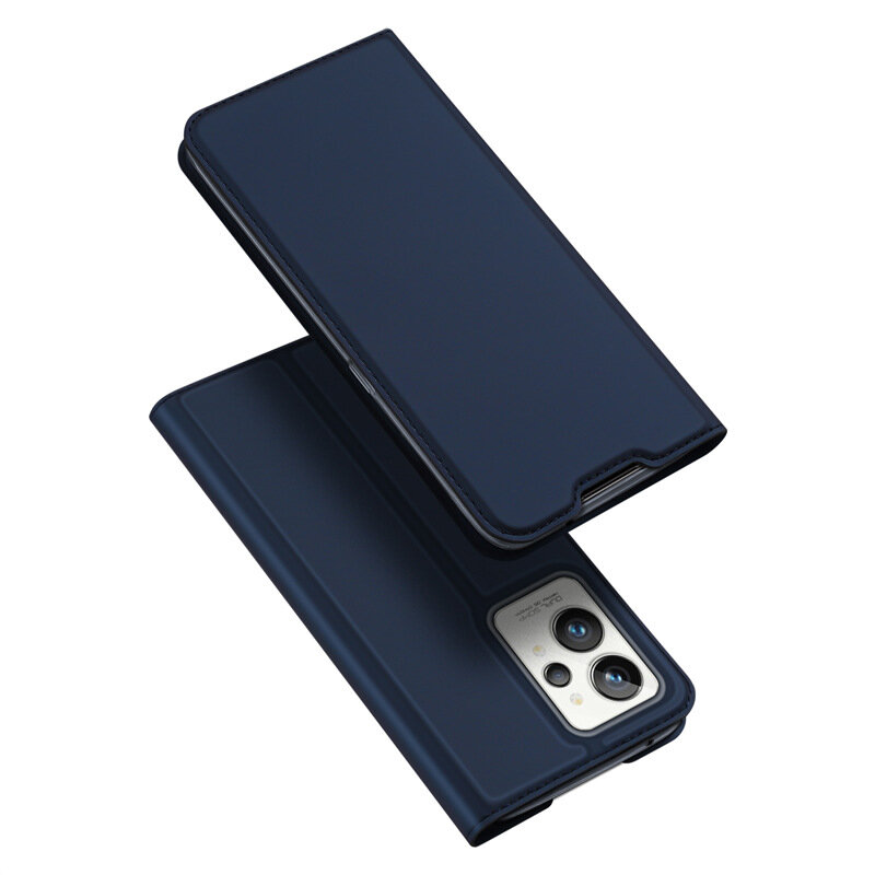 Чехол-книжка MyPads из водоотталкивающей кожи на жёсткой металлической основе для Realme GT 2 Pro синий
