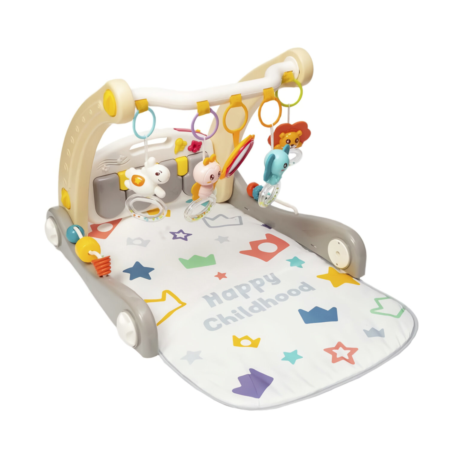 Babycare Ходунки Flash 2 в 1, развивающий коврик-пианино, игрушки, свет, звук, бежевый