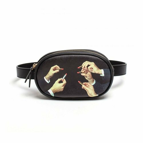 Сумка багет Seletti, фактура гладкая, черный