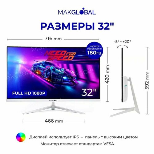 MakGlobal 32 - безрамочный игровой монитор Full HD с частотой 180Гц 2699000₽
