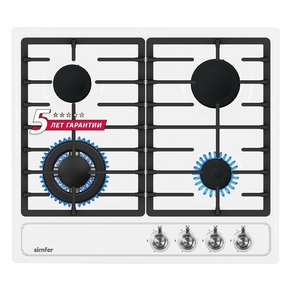 Газовая варочная поверхность Simfer H60V41W517 (газ-контроль, WOK конфорка)
