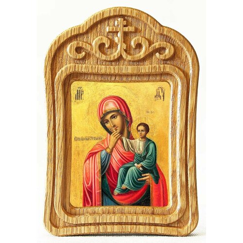 Ватопедская икона Божией Матери Отрада или Утешение, в резной деревянной рамке ватопедская икона божией матери отрада или утешение в белой пластиковой рамке 8 5 10 см