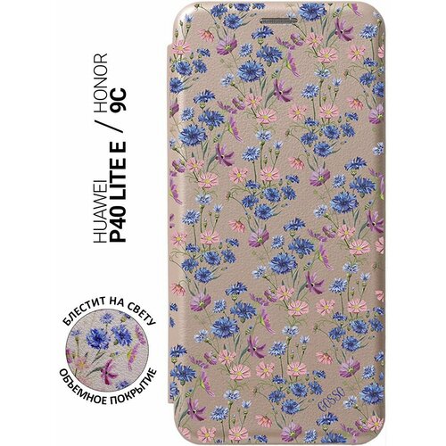 Чехол-книжка Book Art Jack для Huawei P40 Lite E, Honor 9C с принтом Lovely Cornflowers золотой honor 9c p40 lite e y7p чехол книжка flip softtouch золотой