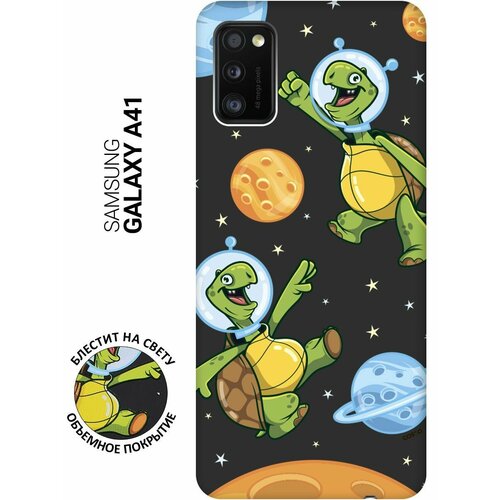 матовый soft touch силиконовый чехол на samsung galaxy a41 самсунг а41 с 3d принтом gucci stickers черный Матовый Soft Touch силиконовый чехол на Samsung Galaxy A41, Самсунг А41 с 3D принтом CosmoTurtles черный