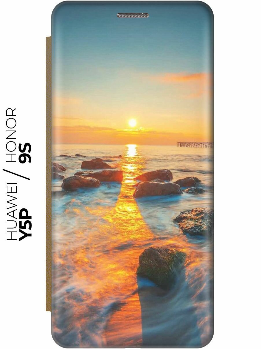 Чехол-книжка Закат на побережье на Honor 9S / Huawei Y5P / Хуавей У5Р / Хонор 9с золотой