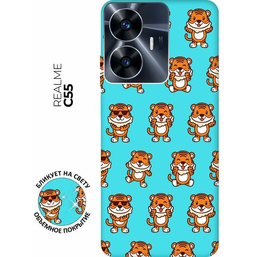 Матовый чехол Tigers Pattern для Realme C55 / Рилми С55 с 3D эффектом мятный матовый чехол all flowers for you для realme c55 рилми с55 с 3d эффектом мятный