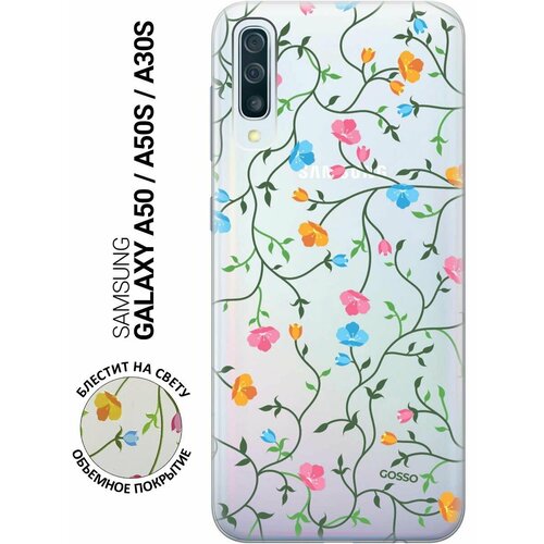 Ультратонкий силиконовый чехол-накладка Transparent для Samsung Galaxy A50, A50s, A30s с 3D принтом Сurly Flowers ультратонкий силиконовый чехол накладка transparent для samsung galaxy note 20 с 3d принтом сurly flowers