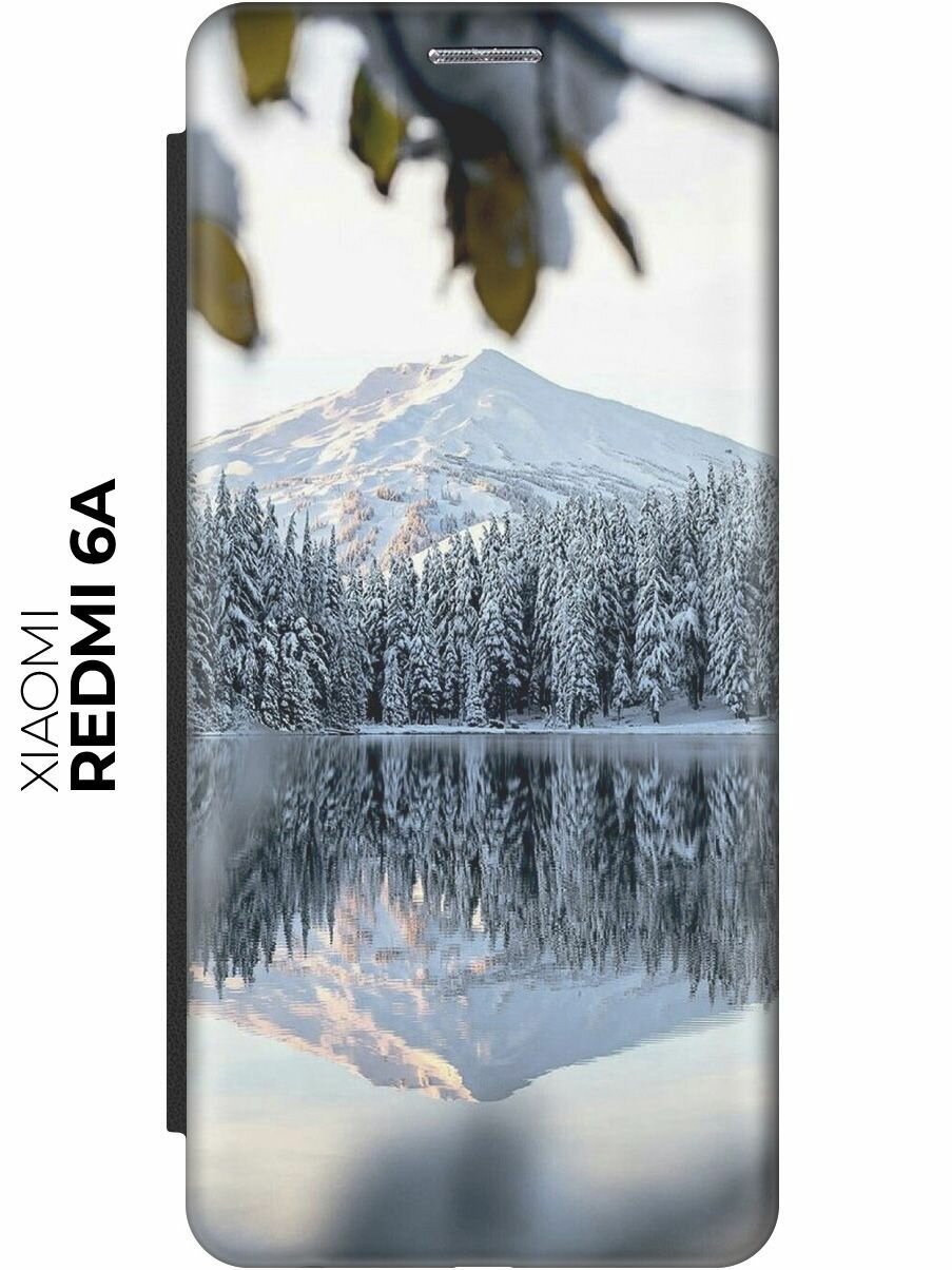 Чехол-книжка Озеро в заснеженном лесу на Xiaomi Redmi 6A / Сяоми Редми 6А черный