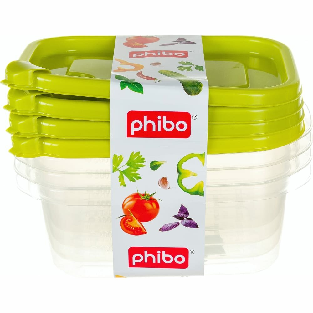 Phibo Комплект контейнеров с клапаном "фрэш" 0,6л, 4 шт. (зеленый) 433139809