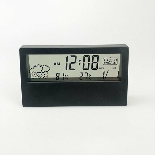 MARU Часы настольные электронные: будильник, термометр, календарь, гигрометр, 13.3х7.4 см, черные