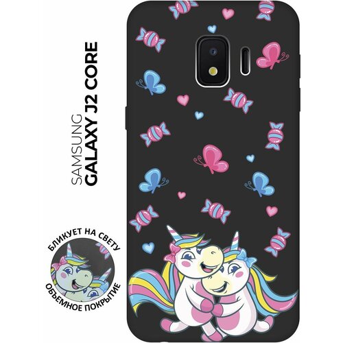 Матовый чехол Unicorns and Candies для Samsung Galaxy J2 Core / Самсунг Джей 2 Кор с 3D эффектом черный матовый чехол unicorns and candies для samsung galaxy j4 самсунг джей 4 плюс с 3d эффектом черный