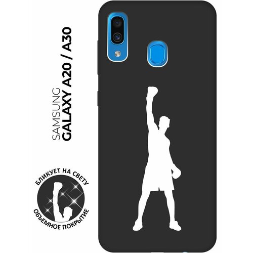 Матовый чехол Boxing W для Samsung Galaxy A20 / A30 / Самсунг А20 / А30 с 3D эффектом черный матовый чехол football w для samsung galaxy a20 a30 самсунг а20 а30 с 3d эффектом черный