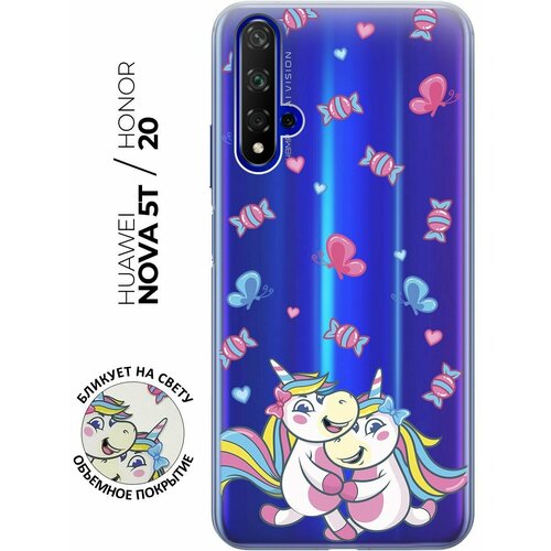 Силиконовый чехол с принтом Unicorns and Candies для Honor 20 / Huawei Nova 5T / Хонор 20 / Хуавей Нова 5Т силиконовый чехол на honor 20 huawei nova 5t хонор 20 хуавей нова 5т с 3d принтом shut down прозрачный