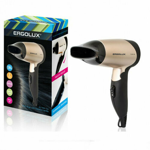 Фен ERGOLUX со складной ручкой ELX-HD01-C64 черныйзолото 1200Вт 220-240В 13129 140700₽
