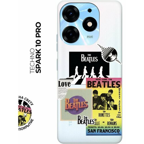 Силиконовый чехол с принтом Beatles Stickers для Tecno Spark 10 Pro / Техно Спарк 10 Про силиконовый чехол с принтом musical unicorn для tecno spark 10 pro техно спарк 10 про