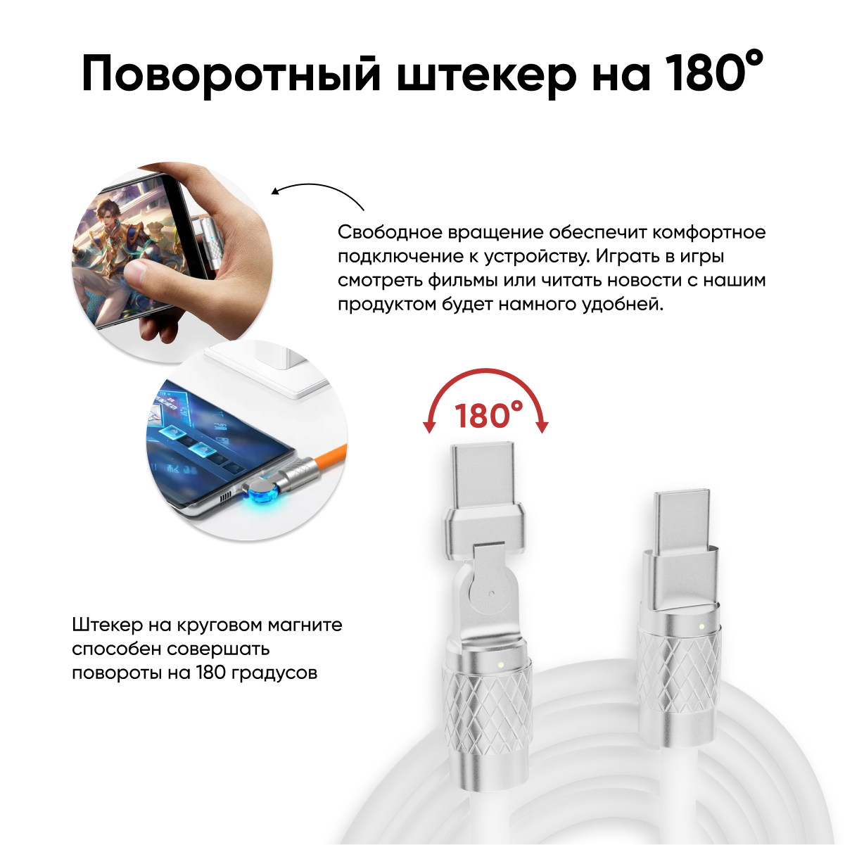 Кабель type c - type c, Milliant One, тайп си тайп си кабель, шнур для зарядки телефона, type c type c кабель, шнур usb type c ( белый ) — фото 1