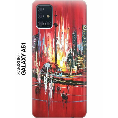 Ультратонкий силиконовый чехол-накладка для Samsung Galaxy A51 с принтом "Акварельный город" черный, красный