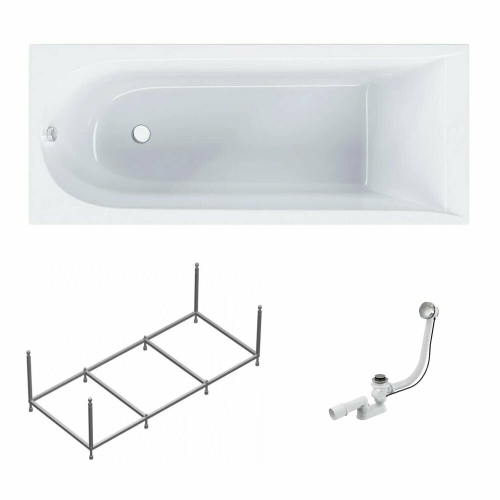 фото Ванна акриловая AM.PM Spirit 170x75 комплект 3 в 1: ванна, каркас и слив-перелив хром; оптимальная поддержка спины и максимальное погружение, литьевой акрил, усиленный корпус,