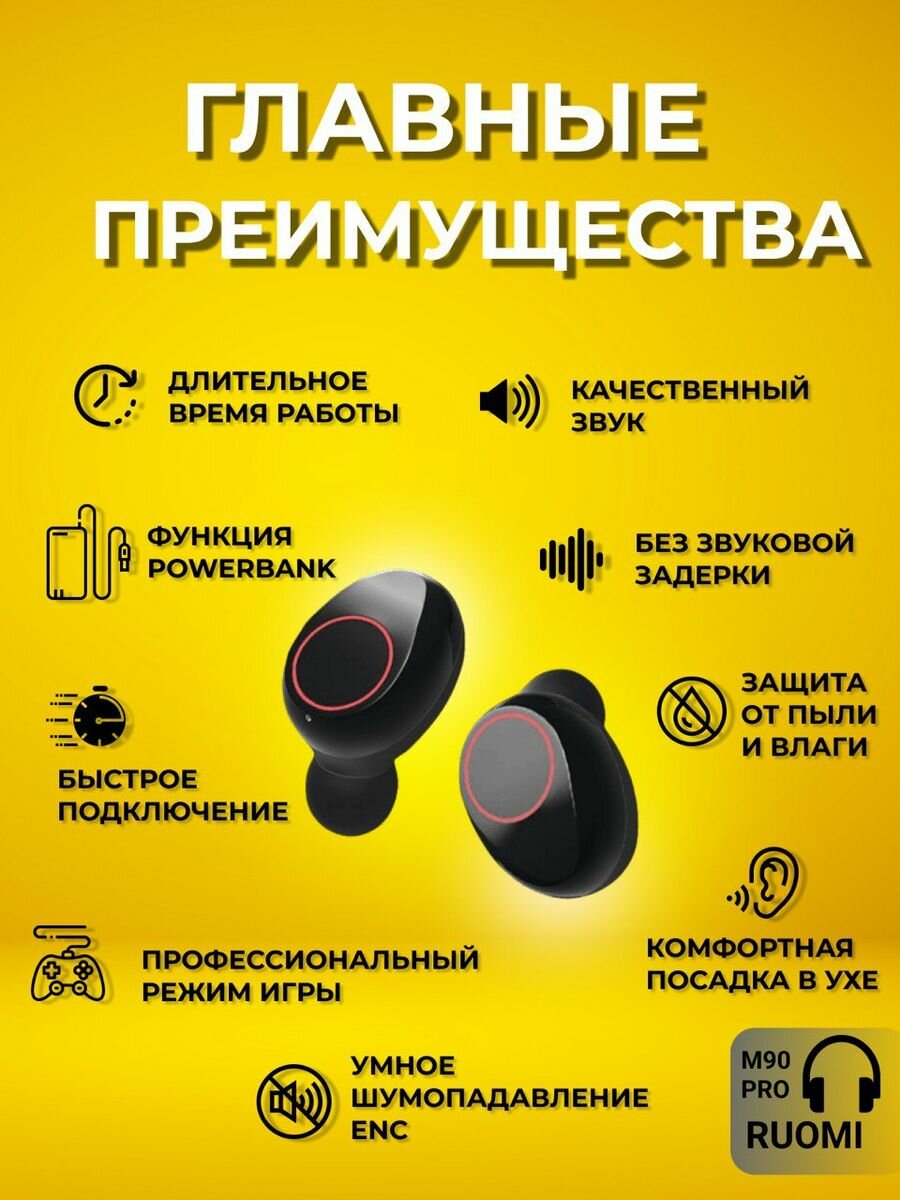 Беспроводные вакуумные наушники блютуз с шумоподавлением — фото 2
