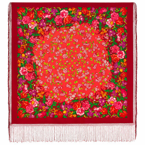Платок Павловопосадская платочная мануфактура, 148х148 см, бордовый, красный