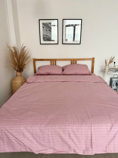 Хлопковый 1.5 спальный пододеяльник в полоску 148*215 см в розовом цвете из ранфорса Silver rose