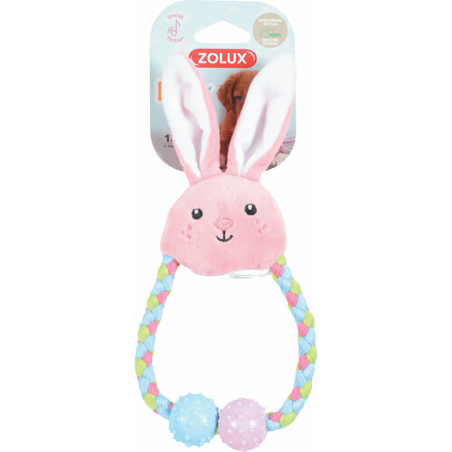 Zolux плюшевая игрушка для щенков кольцо-канат с пищалкой Зайка 22 см.