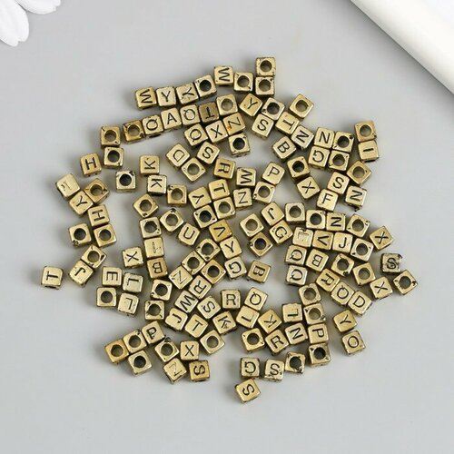 Бусины для творчества пластик Английские буквы на кубике золото набор 20 гр 0,6х0,6х0,6 см 96086